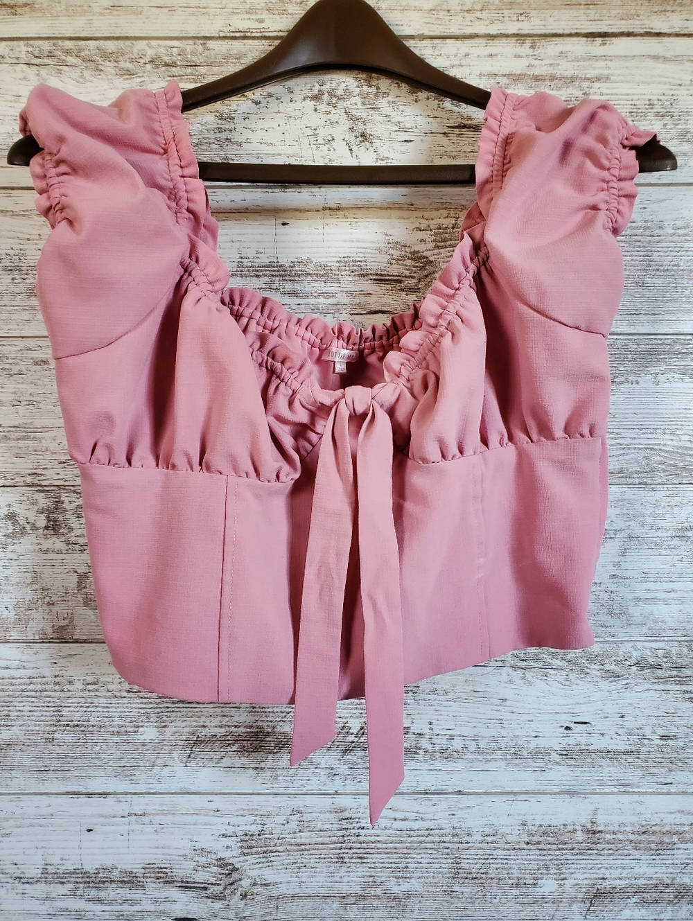 Lottie Moss x PacSun Pink Ruffle Peasant Crop Top Vacation Ready - Picture 2 of 11
